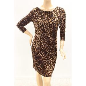 Lauren Ralph Lauren Ruched Dress Womens Size 12 Brown Leopard Print Party Wild